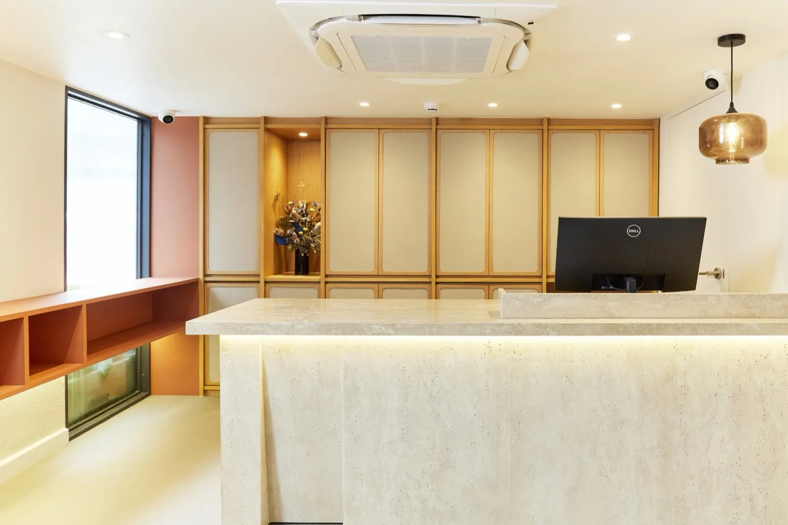 The reception desk in the lobby
